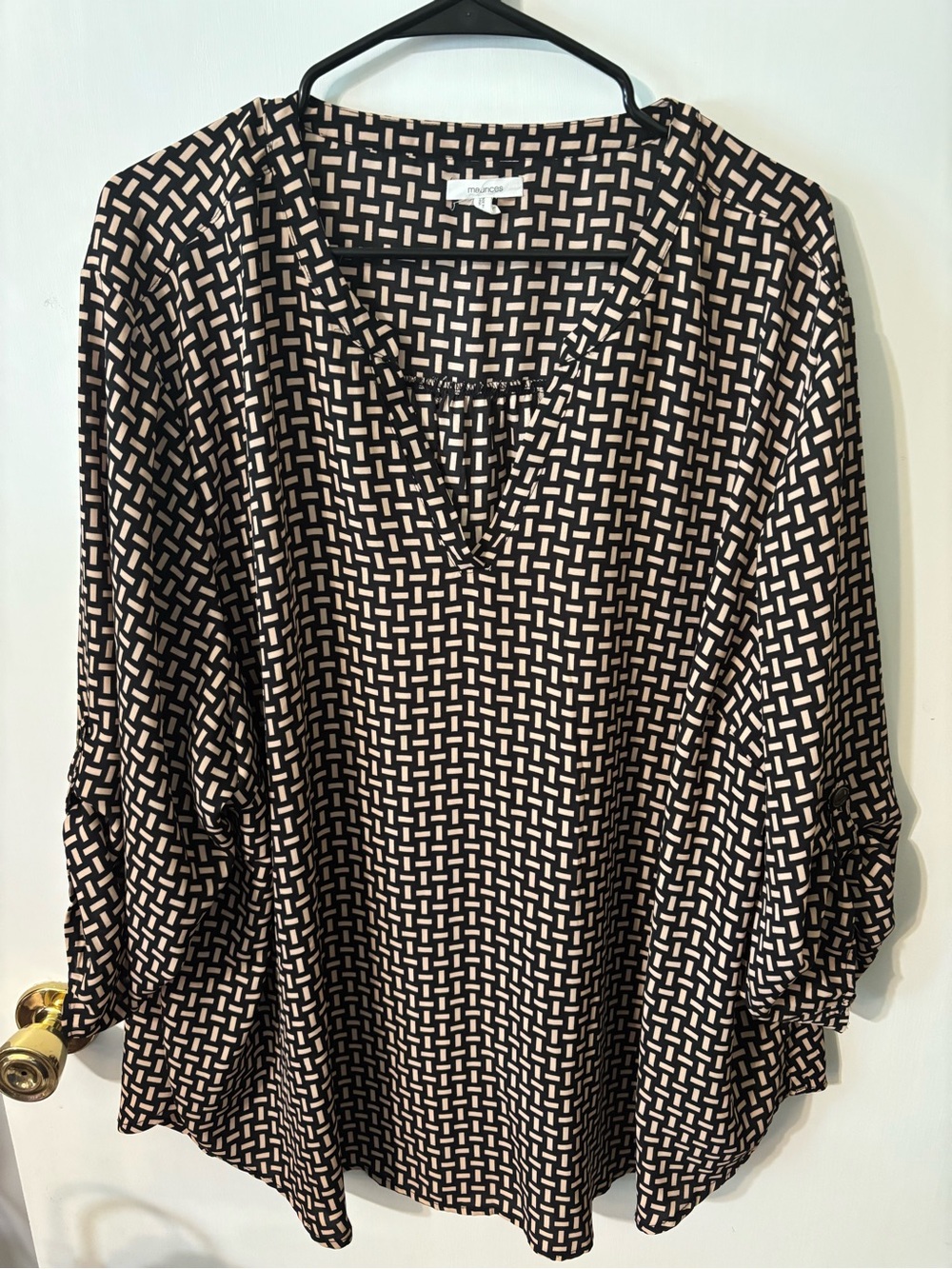 Maurices Black and Beige Geometric V-Neck Blouse